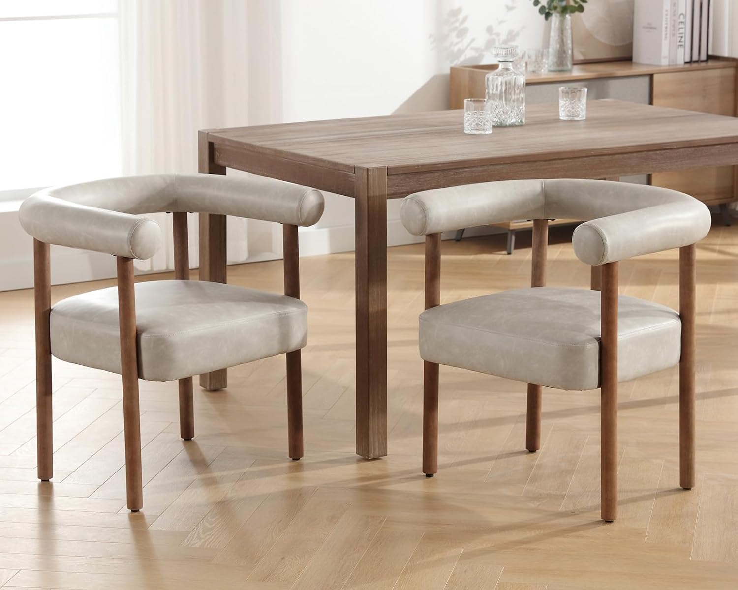 Mid Century Modern Barrel Dining Chairs Set of 4, Upholstered Kitchen & Dining Room Chairs with Arms, 21.75" Wide Linen Accent Side Chair for Kitchen Living Room Bedroom, Beige