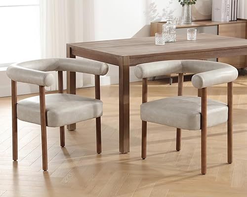 Miniatura 37 de Juego de 2 sillas de comedor de barril modernas de mediados de siglo, sillas tapizadas de cocina y comedor con brazos, sillas decorativas de piel