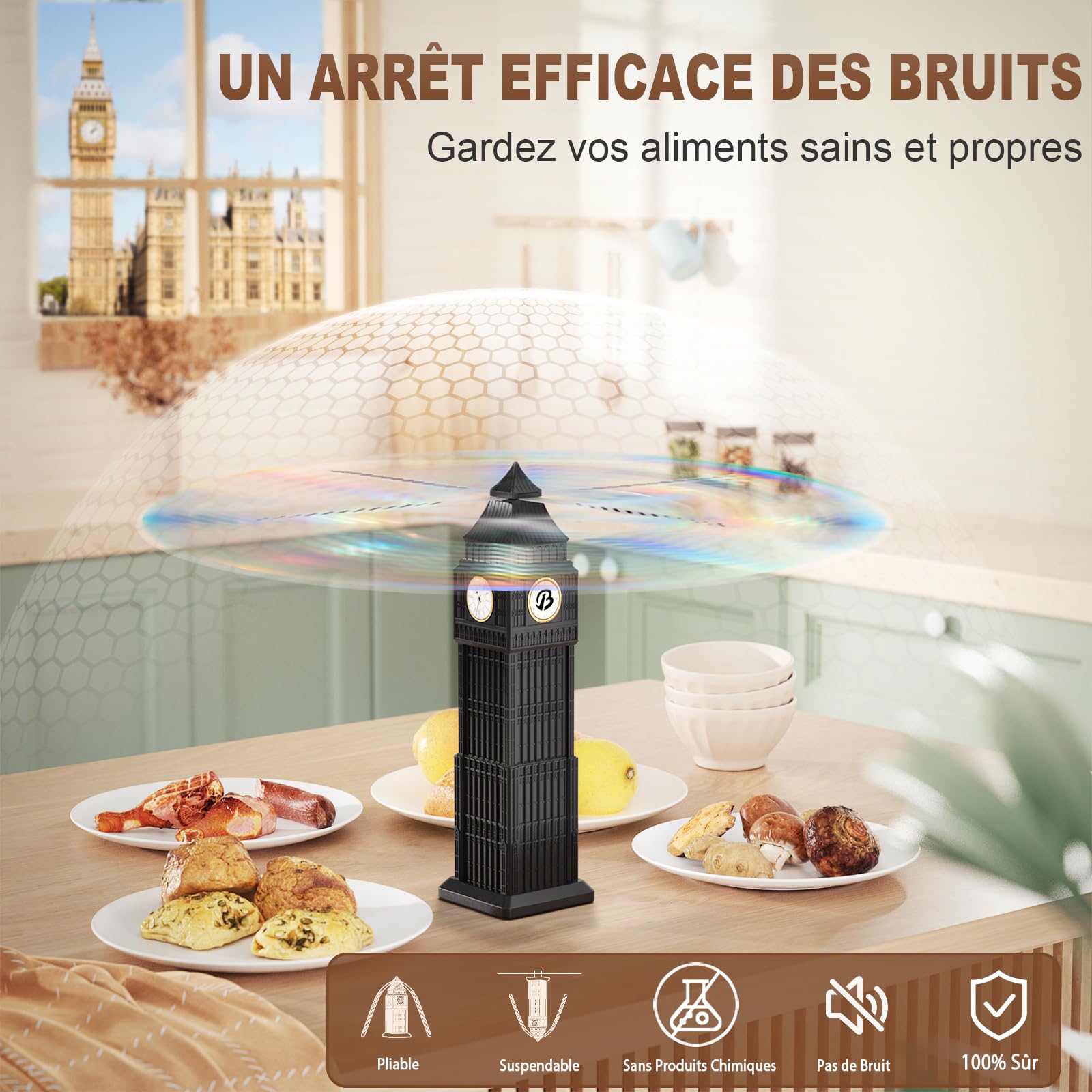 Ventilateur Anti Mouche de Table,4 X Pliable Repellent Moustique Fan éloigner Les Mouches et Les Insectes de la Nourriture,Pique-Nique et Barbecue,Chasse Mouche de Table pour Extérieur et Cuisines