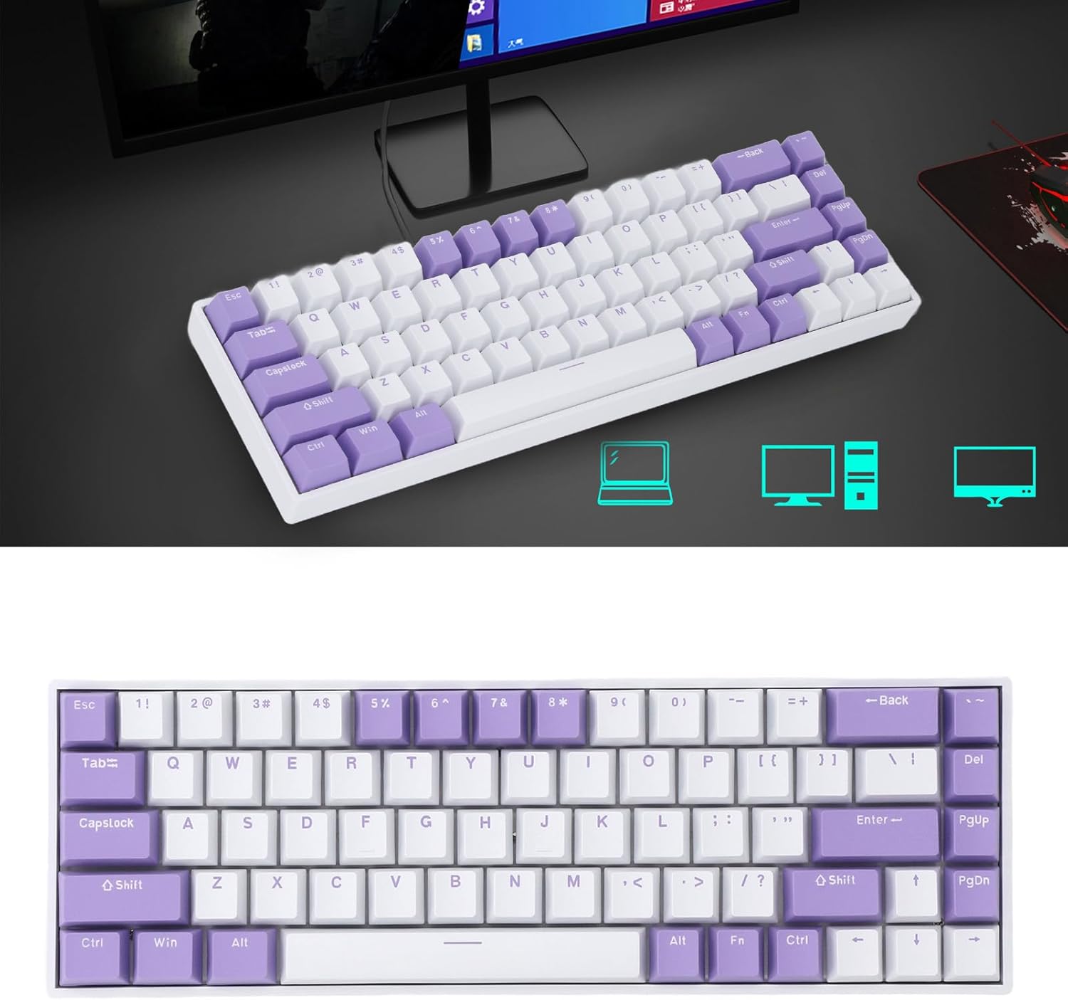 ciciglow Mechanical Keyboard, 60% RGB Triple Mode BT 2.4G Type C Wired WL Keyboard, 68 Keys Red Switch Gaming Keyboard, Hot Swappable for Win, for Android, for iOS, for HarmonyOS