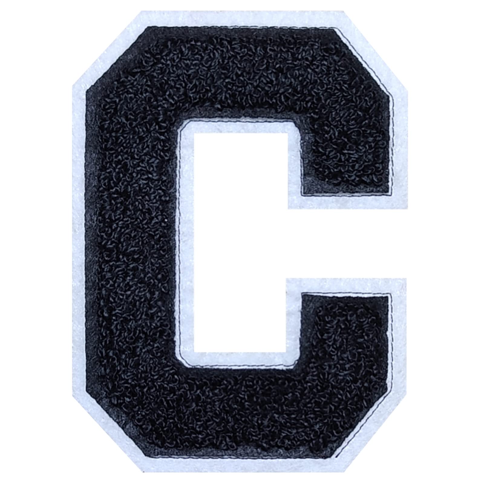 2Pcs Black/White Chenille Letter, 4.5" Iron on Letters Patches, Chenille Stitch Varsity Letter Patches for Clothing (C)