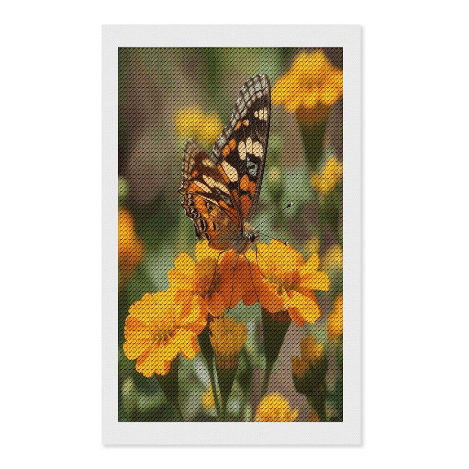 FekiLoot Wildflower Butterfly Diamond Art Kits for Adults Diamond Painting Kits for Beginners DIY Diamond Art Kits Round Full Drill Diamond Dot Gem Painting for Home Wall Decor Gift 12"x20"