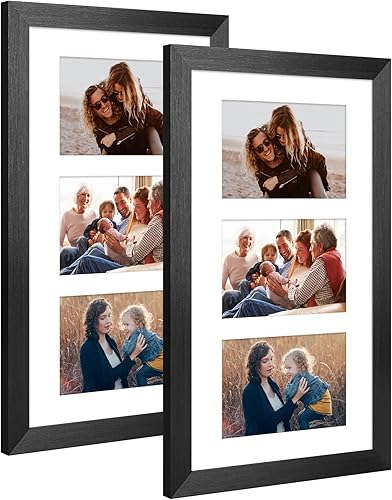 KSROECUD Marco de collage de 8 x 14 pulgadas con 3 aberturas de 4 x 6 pulgadas, marco de fotos múltiple con paspartú, decoración de pared o mesa,