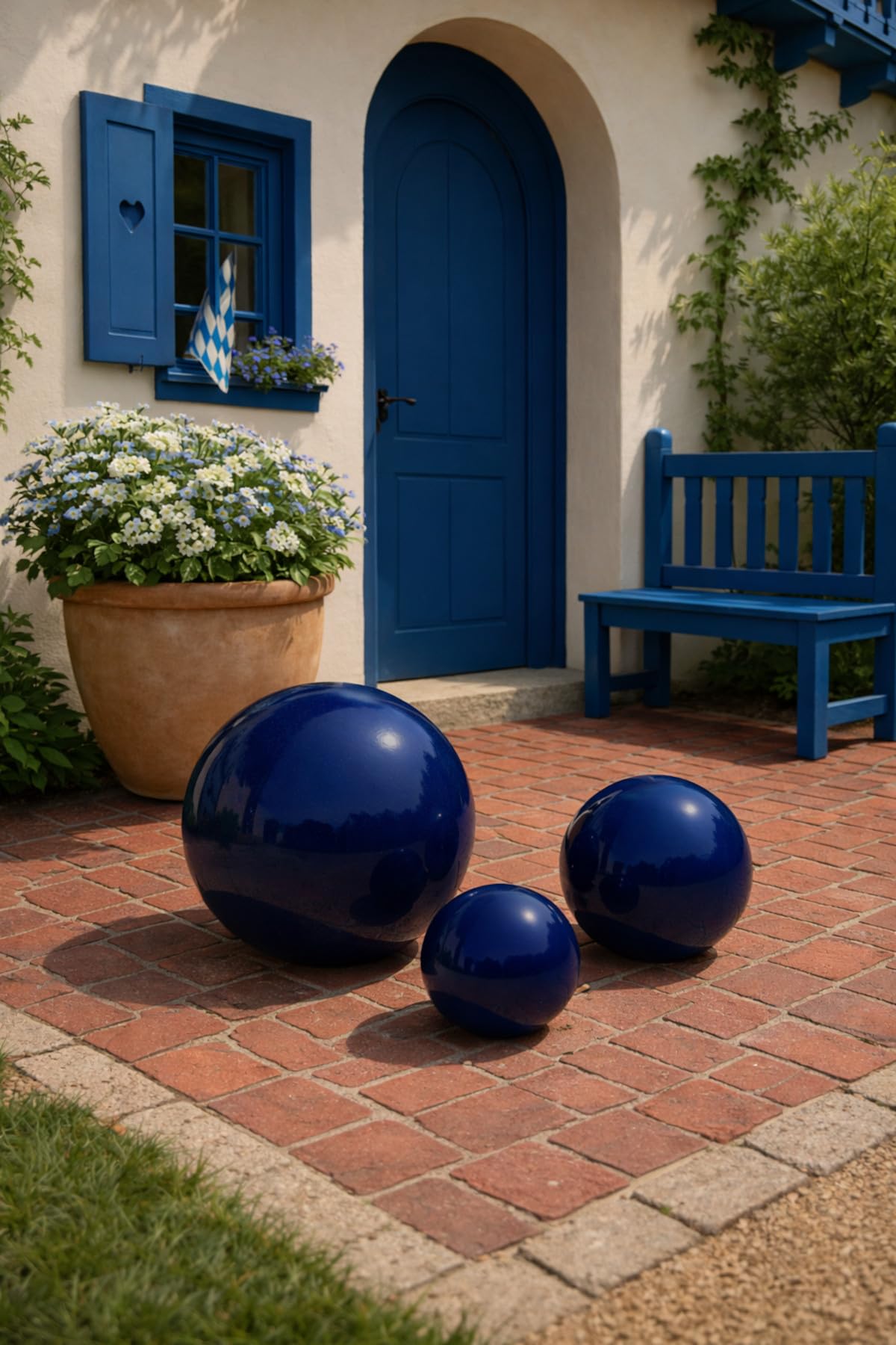 Boule de jardin en céramique, convient en extérieur, Couleur : Bleu, Diamètre 30 cm, Résiste au gel