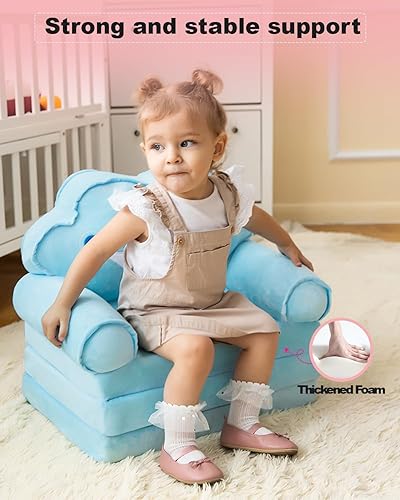 Miniatura 4 de MOONBEEKI Sofá cama plegable para niños, silla plegable de princesa para niños pequeños de 1 a 3 años, sofá cama para niños, silla tumbona plegable