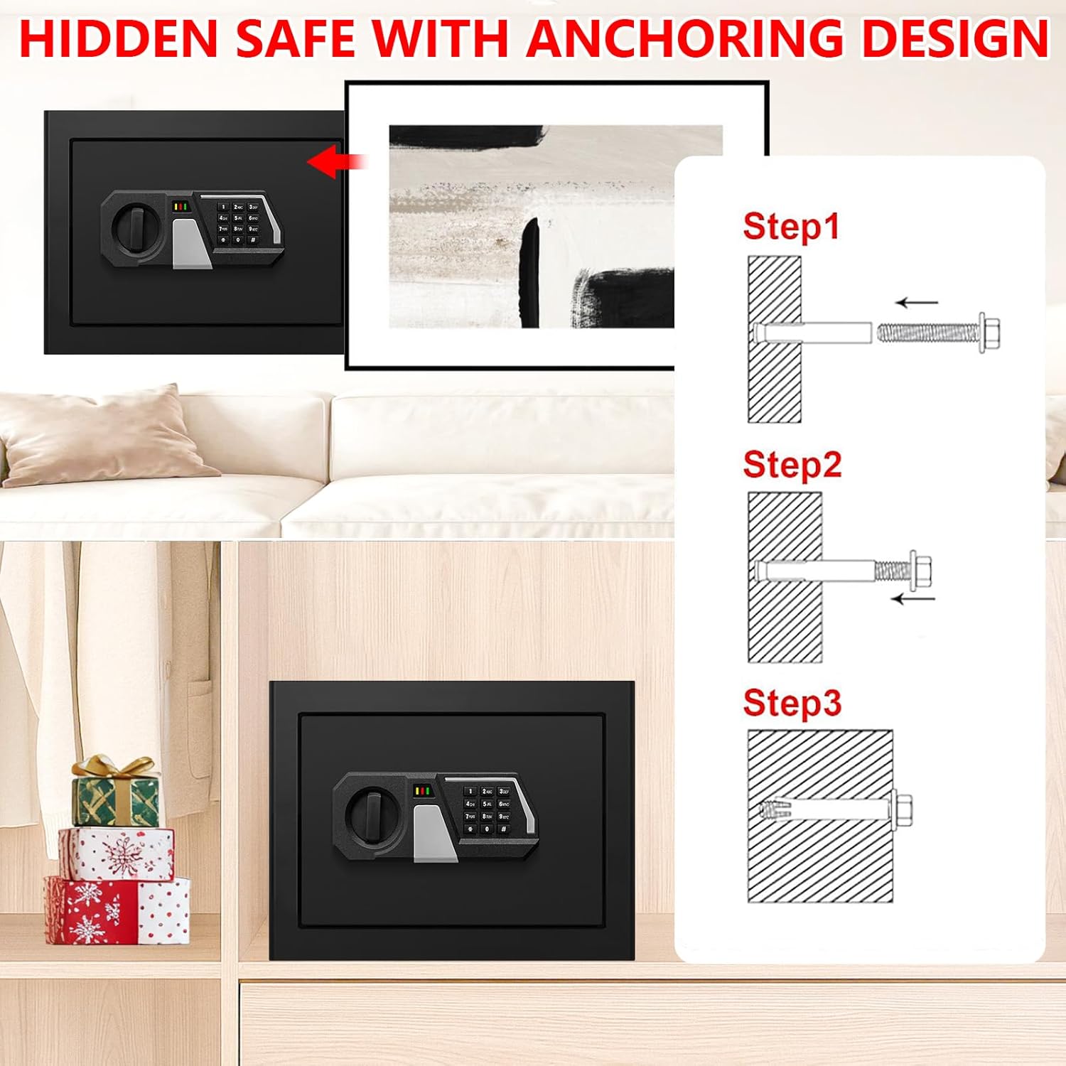 1.3 Cub Small Safes for Home Use Fire and Water Proof, Digital Security Box Fireproof Safe Box with Combination Lock, Smart Alarm System and Removable Shelf, Personal Safe for Home Documents Valuables