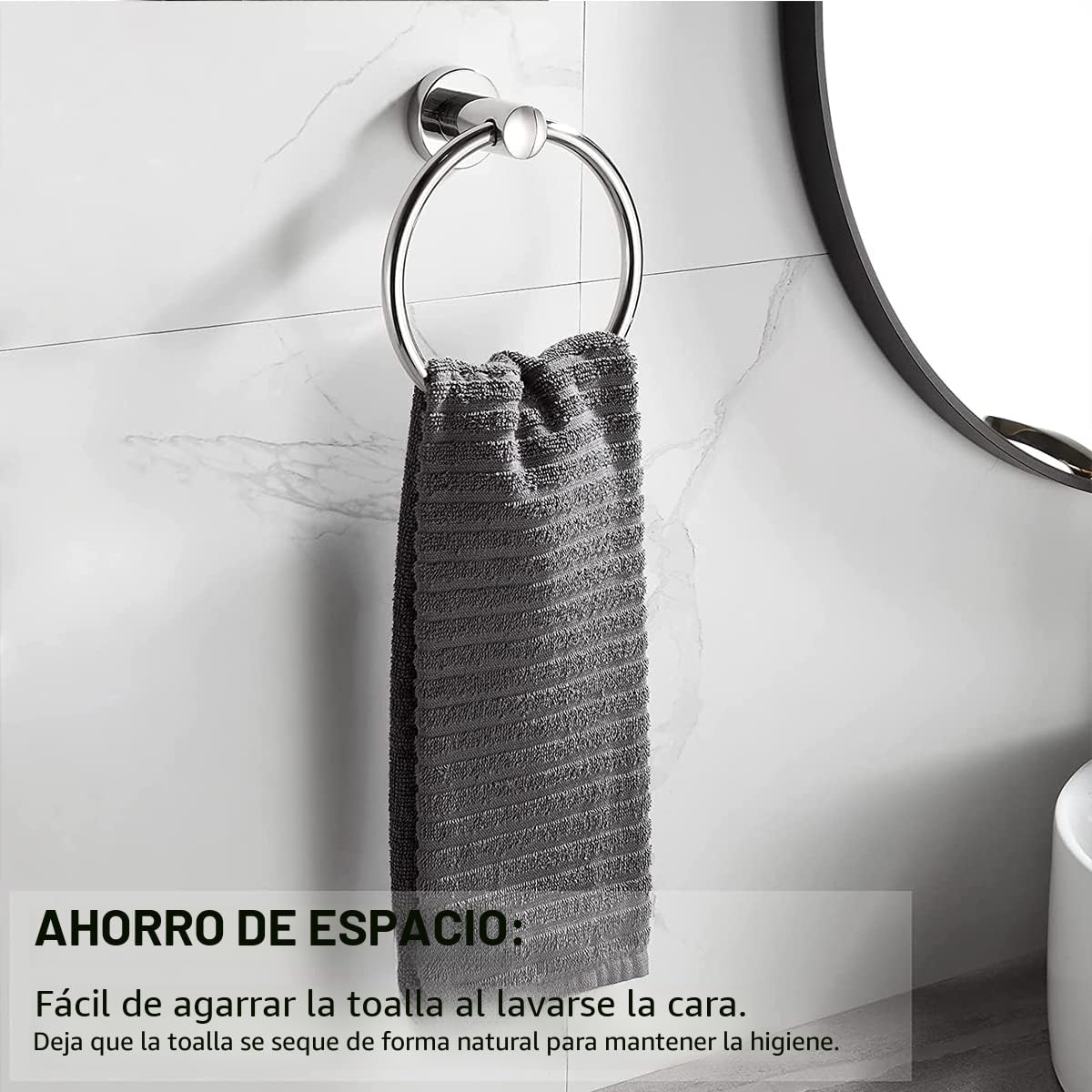 Toallas, anillo de toalla cromado, anillo toallero de pared de acero inoxidable 304, toallero redondo para cuarto de baño, cocina, acabado cepillado