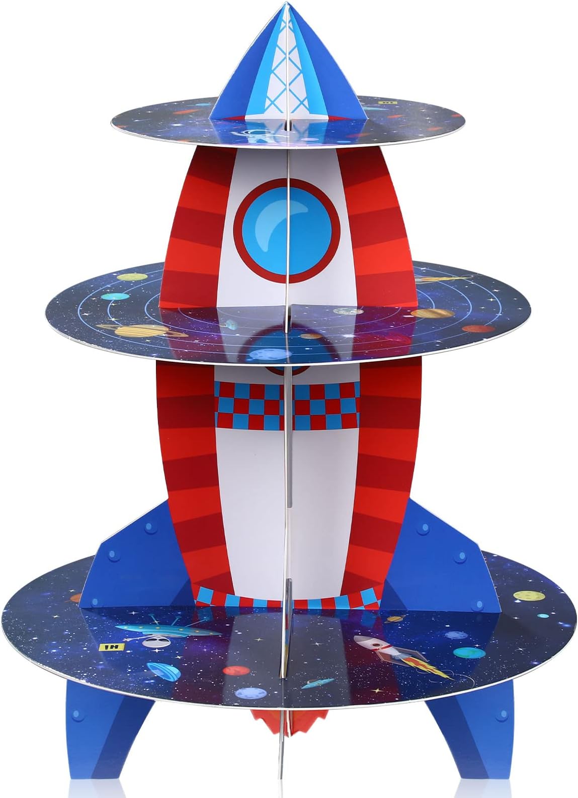 Nuenen 3 Tiers Rocket Cupcake Stand Outer Space Cardboard Cupcake Holder Galaxy Party Dessert Tower Solar System Treat Stand for Kids Space Birthday Decor Baby Shower Family Gathering Supplies