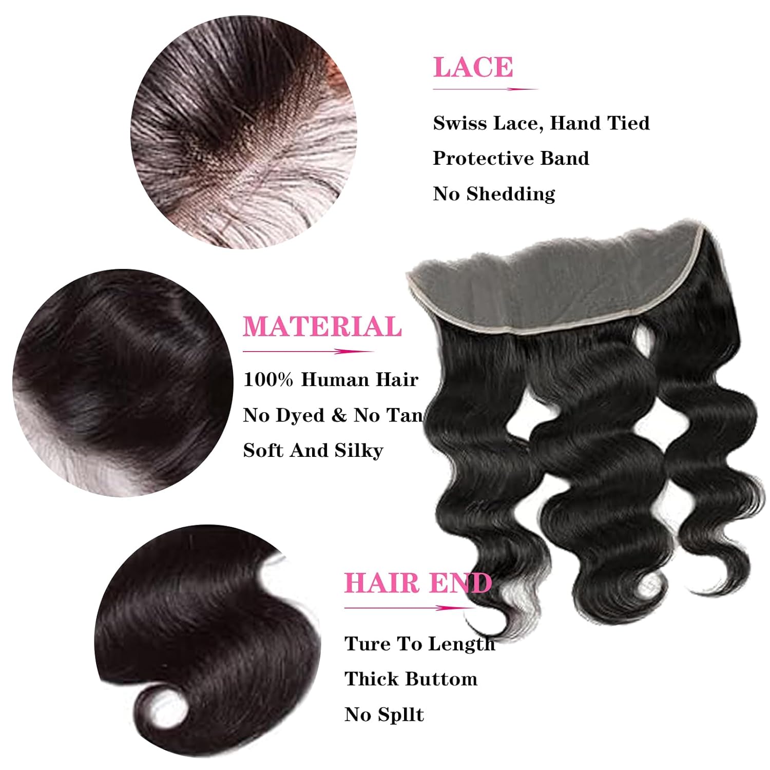 16 Inch 13x4 HD Lace Frontal Closure Body Wave Ear to Ear HD Lace Frontal Pre Plucked With Bangs Baby Hair 150% Density Natural Black (Natural Color, 16 Inch)