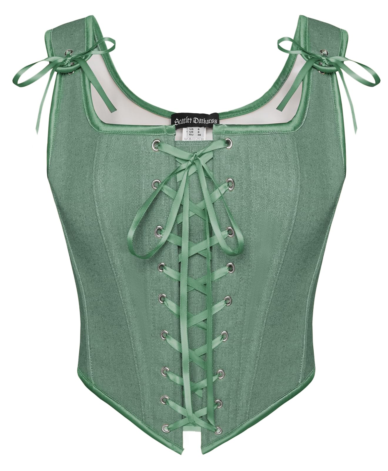Scarlet Darkness Women's Renaissance Corset Tops Vintage Lace Up Overbust Bustier Bodice Bean Green 14