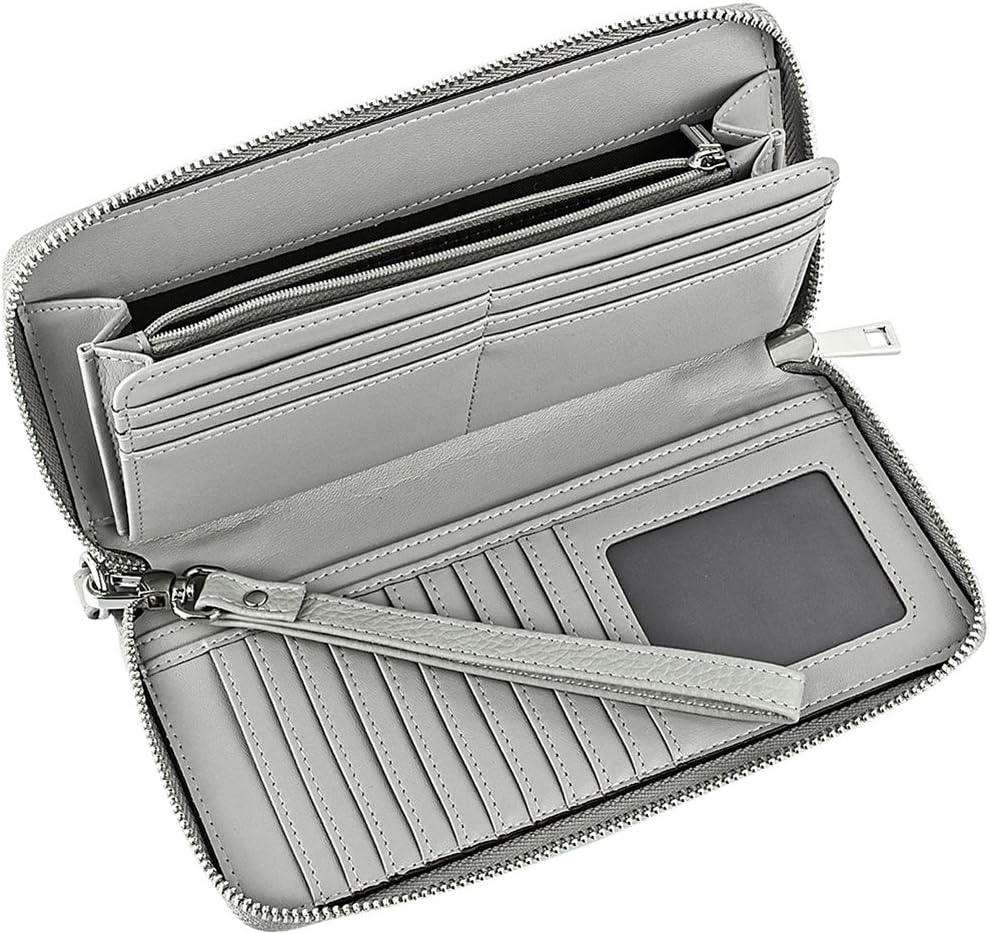 Plus Size RFID Blocking Women's Wallet Genuine Leather Zip Around Clutch Large Travel Purse (gray)