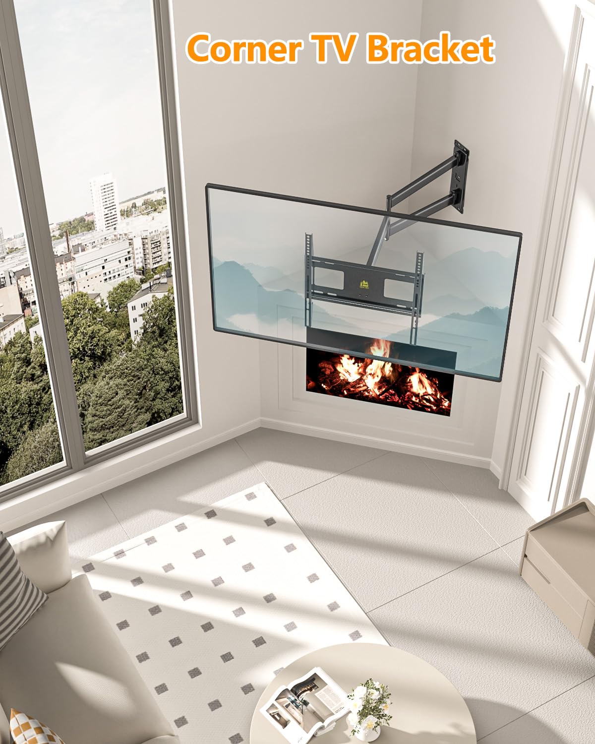 FORGING MOUNT TV hoekmuurbeugel met groot bereik voor 32 tot 70 inch tv's, gladde uitbreiding van 84 cm, draaibaar, kantelbaar, kan 40 kg dragen, VESA max 600 x 400 mm