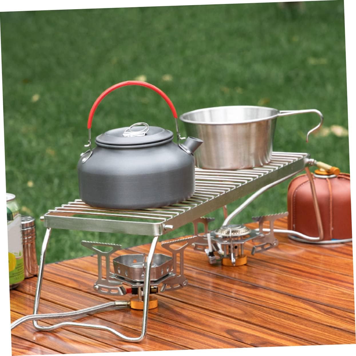 BESPORTBLE Portable Stainless Steel Camping Barbecue Grill Rack Folding Outdoor Fire Pit Cooking Grate with Stable Tilted Legs High Temperature Resistant Picnic Cooking Stand for Garden Party