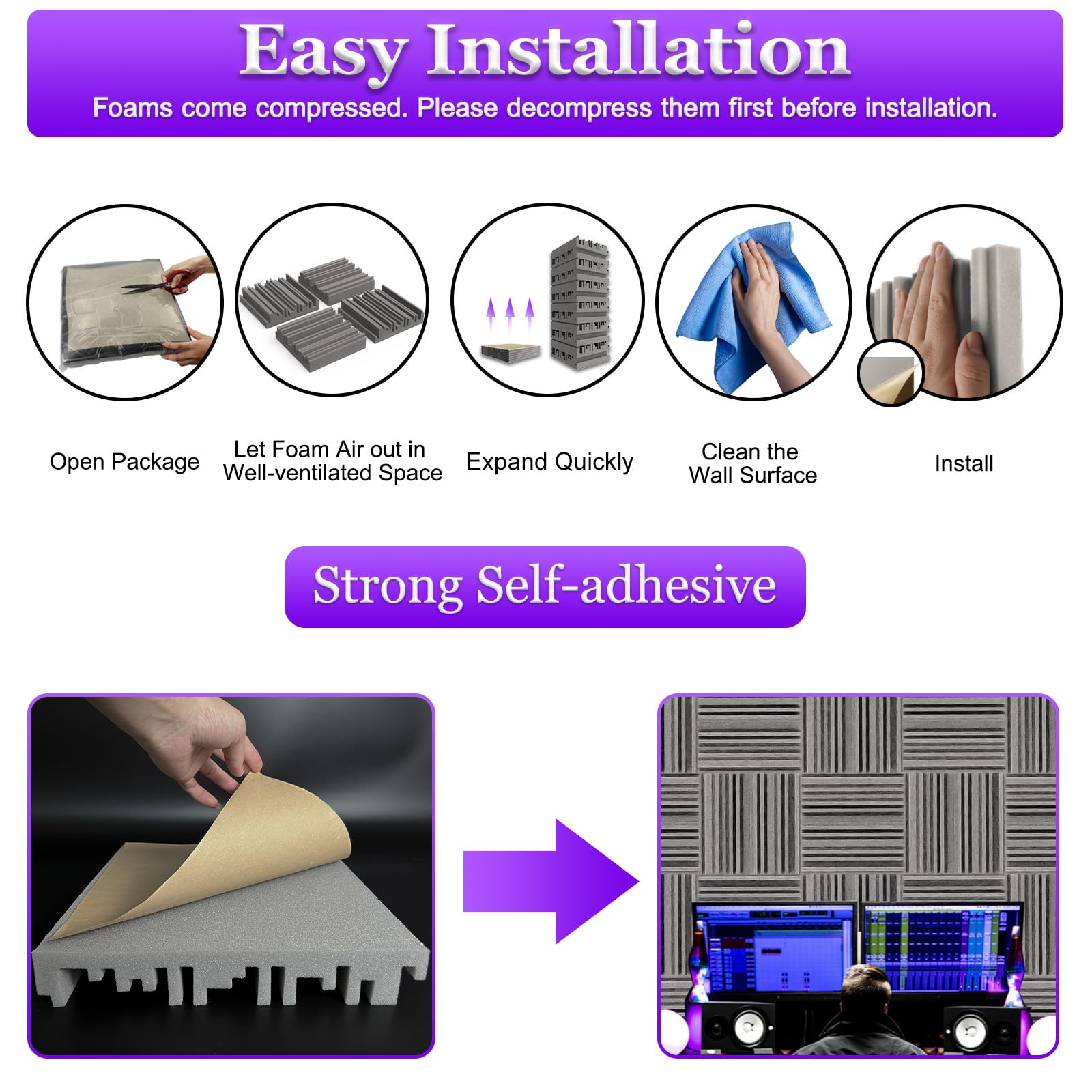 Pannelli Fonoassorbenti Piramidali 50x50x7cm Grigio. Lenacustica