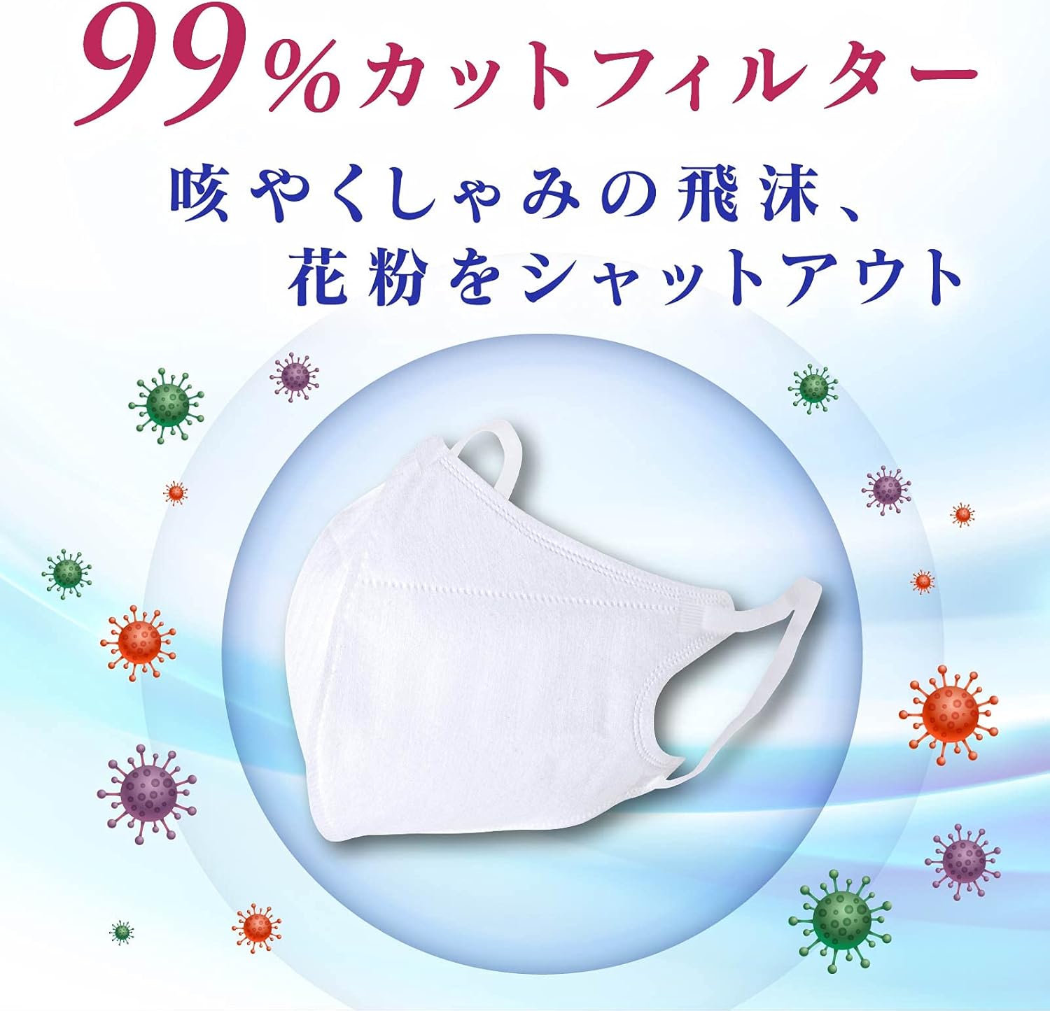 SUMMUS(スムス) 日本製 不織布マスク オーガニックコットン ホワイト ふつうサイズ 7枚入り 立体型 肌にやさしい 耳が痛くならない 息がしやすい VFE BFE PFE 99％カットフィルタ 使い捨て