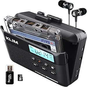 KLIM K7 Cassette Tape Player + Cassette to MP3 Converter + Portable Cassette Player + Built-in Microphone & Speaker + Rechargeable Battery + Earphones + 32GB SD Card