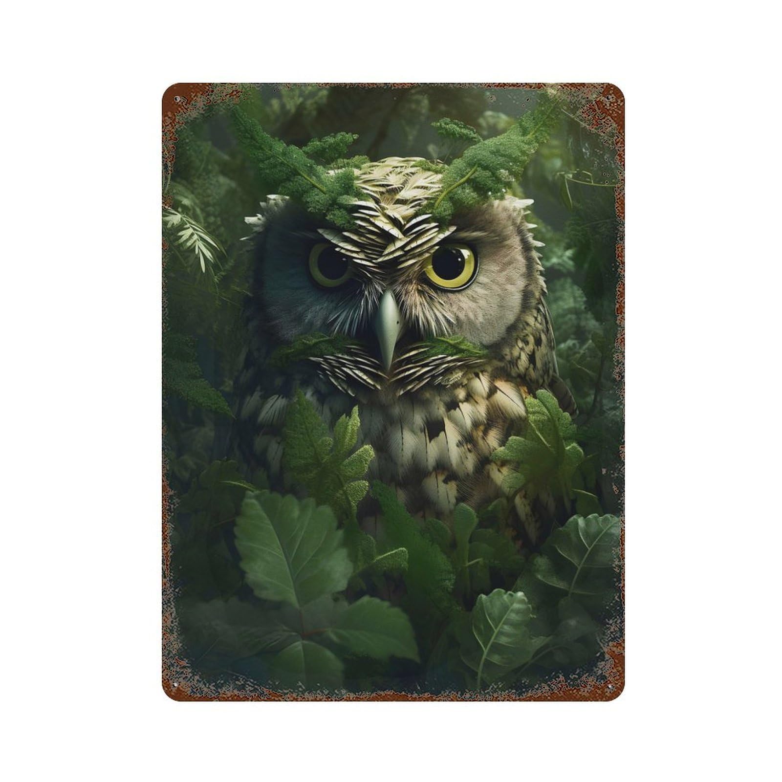 Distressed Metal Wall Sign Owl 1 15.7"x11.8", Old School Wall Decor for Bistro, Counter And Cafe Decor