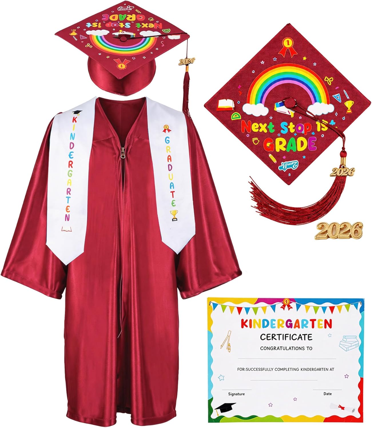 Kindergarten Graduation Cap and Gown - Kids Cap and Gown with Stole and Certificate for 2026 Preschool Graduation