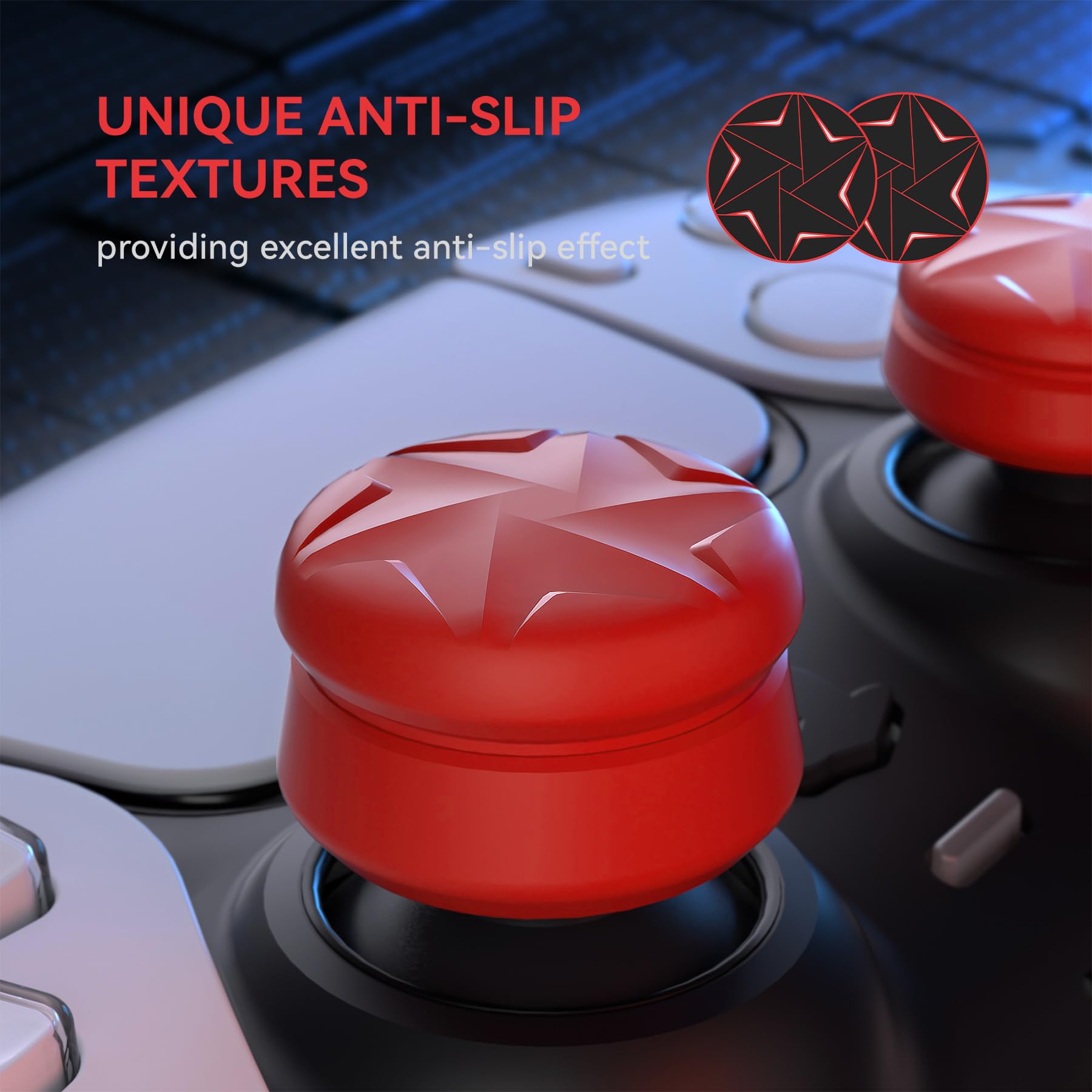 PlayVital Razor 3 Pary Thumbs Cushion Caps Uchwyty Osłony Joysticka do ps5 | Nakładki na Kciuki do ps4/Xbox Series X S/Xbox Core/Xbox One/Elite Series 2/Switch Pro Kontroler-Czerwony