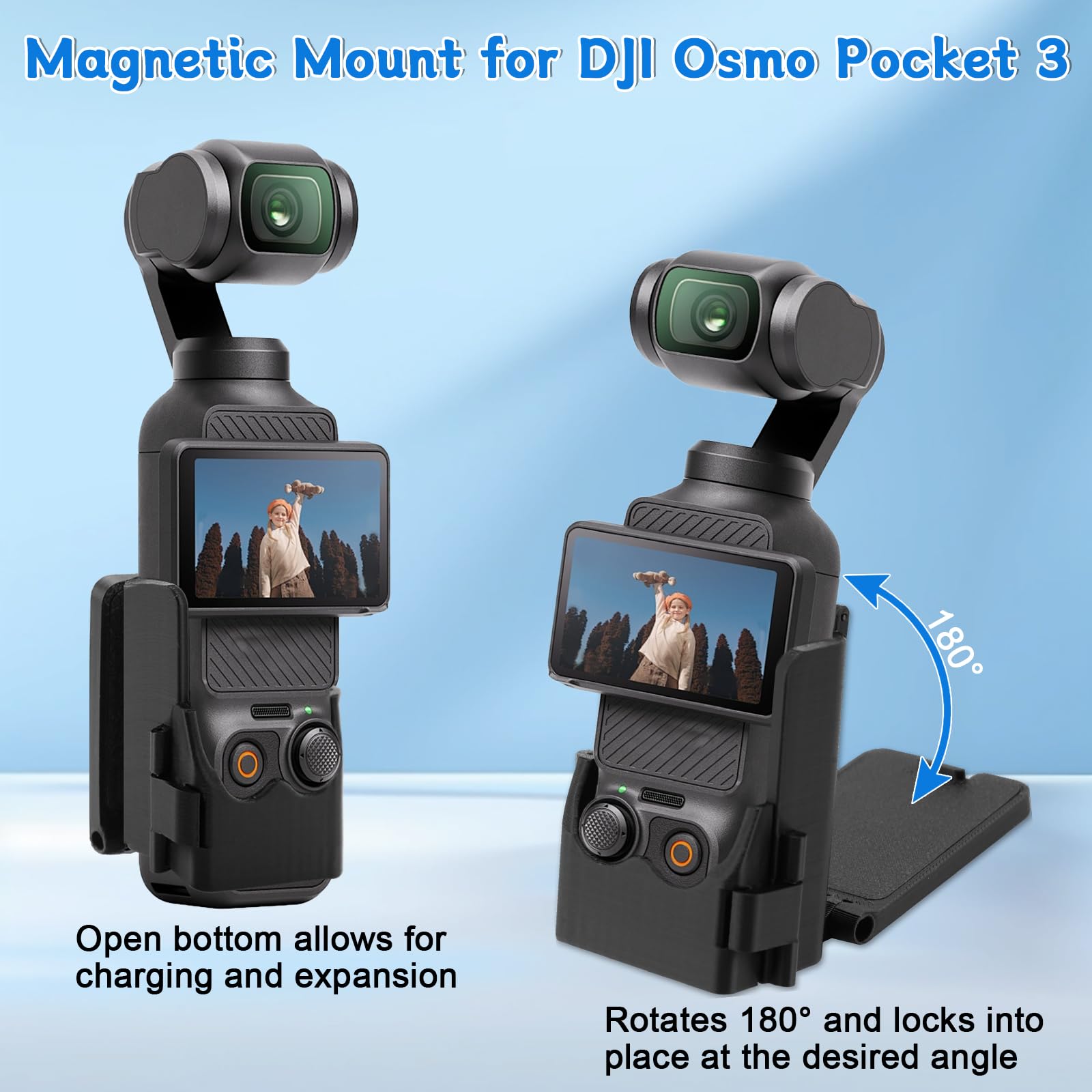 Support Magnétique 180° Pour DJI Osmo Pocket 3 – 6 Aimants, ABS, étui Silicone Inclus, Charge Type-C Accessible, Angle Ajustable