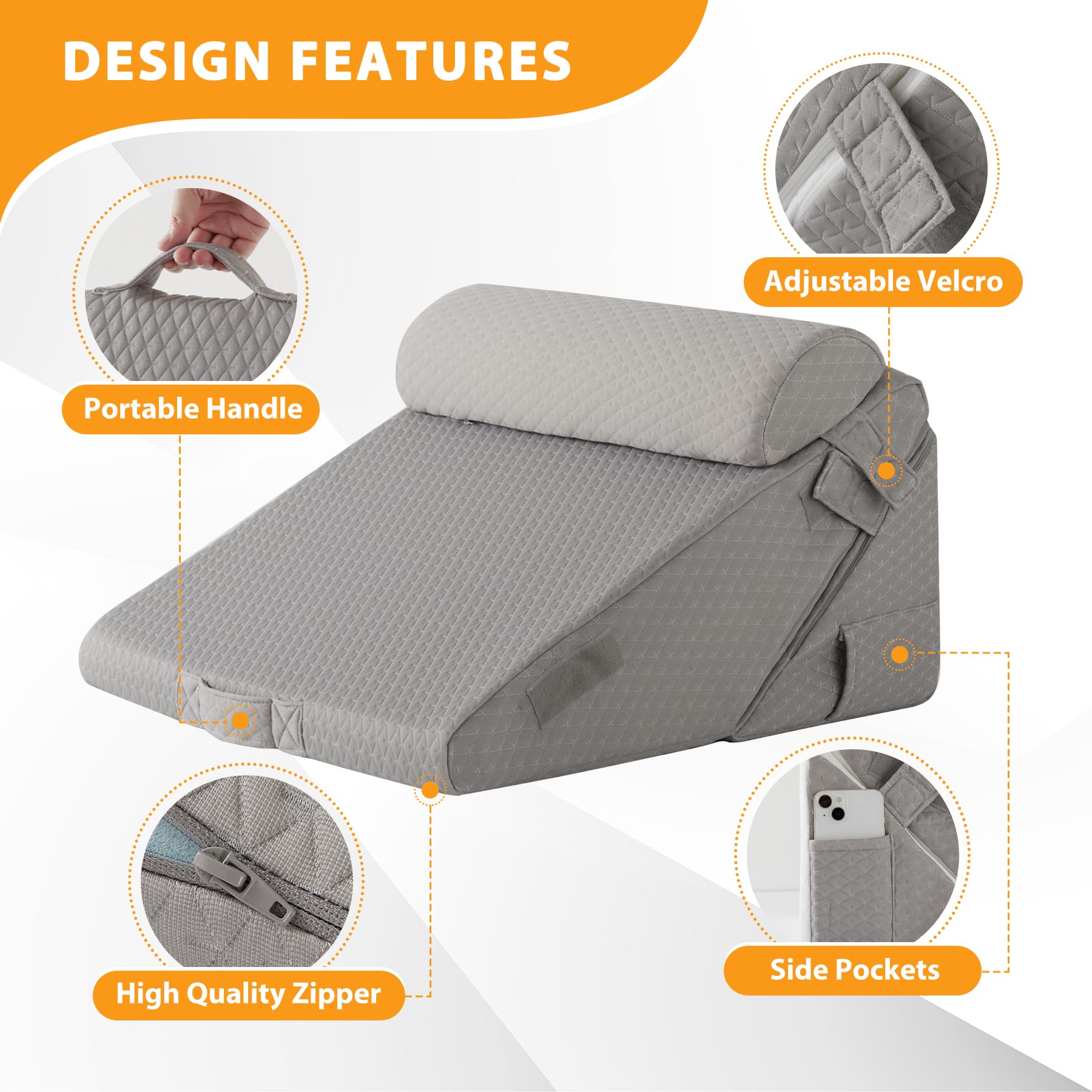Ruqmuis Juego de almohadas de cuña para después de la cirugía, 3 almohadas de cuña ajustables de 9 y 12 pulgadas para dormir, almohada inclinada para cabecera, postoperatoria, reflujo ácido, soporte