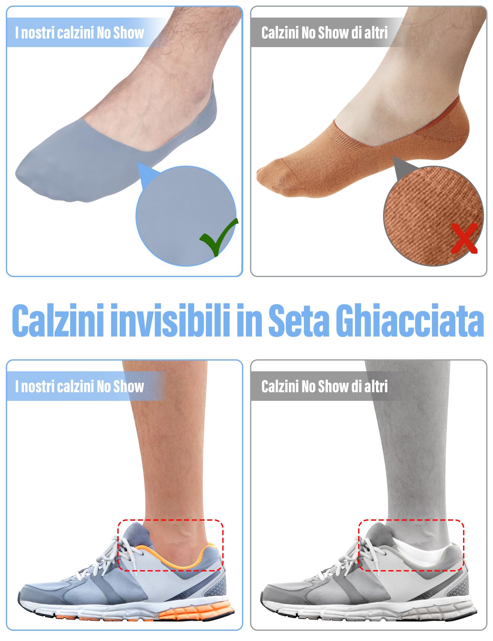 Kiiwah 4 Paia Calzini Uomo Corti, Calzini Fantasmini Invisibili Calze Corte Traspiranti Calzini Corti Con Silicone Antiscivolo Fantasmini Scollati