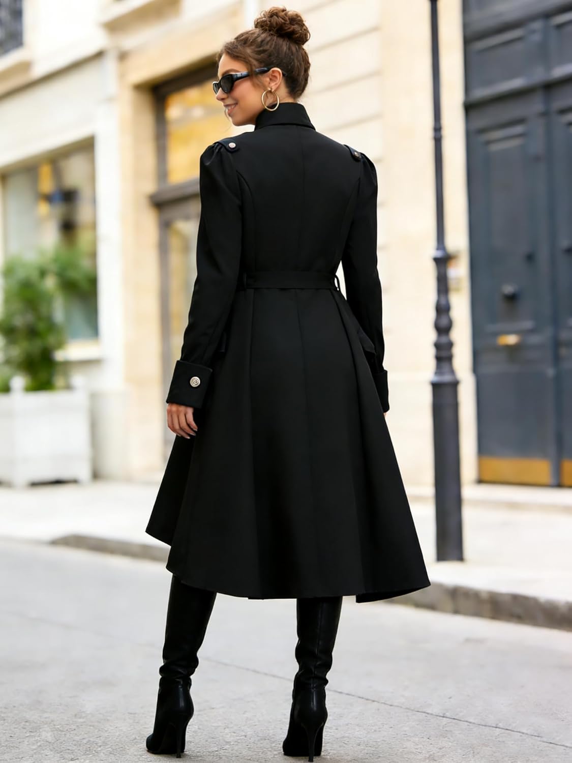 Nihsatin Vintage Womens Steampunk Victorian Swallow Tail Long Trench Jacket Black - Image 3