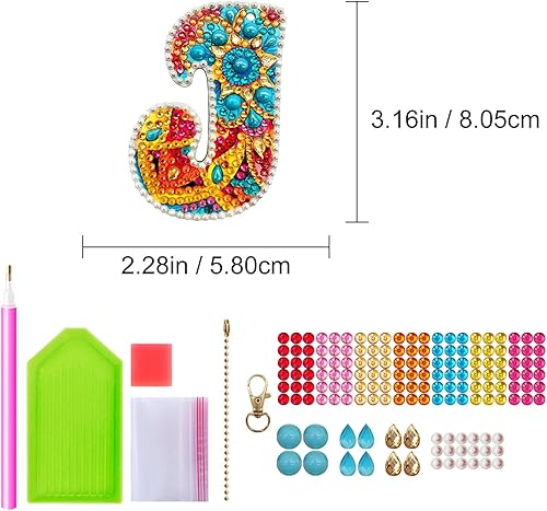 Miniatura 3 de YOYA Llaveros de pintura de diamantes 5D con letras para bricolaje, taladro completo, kit de llavero de doble cara, 26 letras del alfabeto,