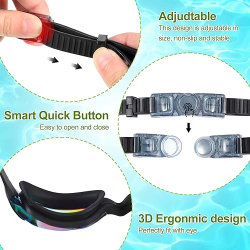 Miniatura 3 de Flutesan Paquete de 6 gafas de natación para adultos, antiniebla, con tapones para los oídos, clip para la nariz, sin fugas, protección completa