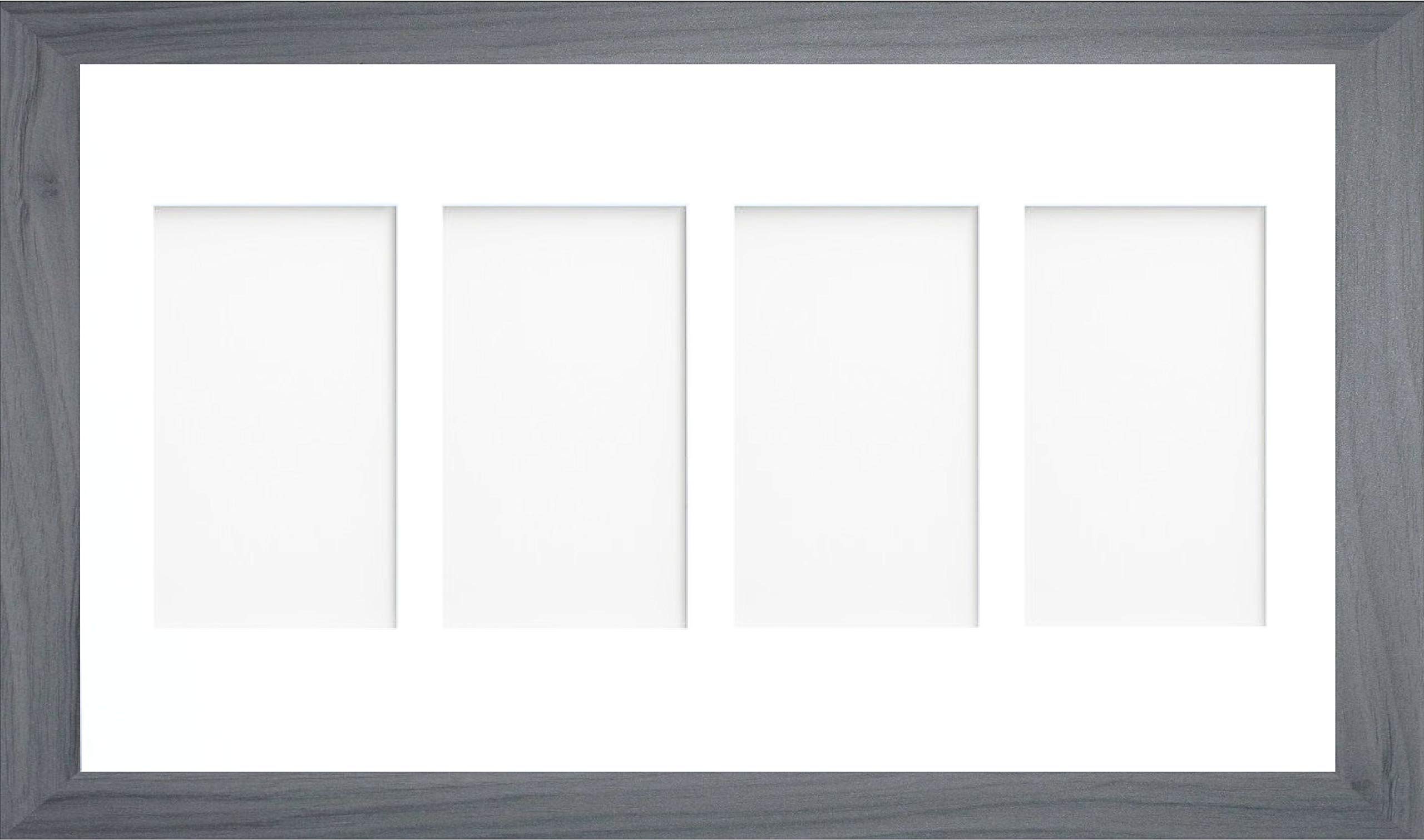 Osuk Limited Grey Multi-Aperture Collage Picture Photo Frame With White Mount & Choice Of Mount Design (20X10 For 6X4 X4 Portrait)