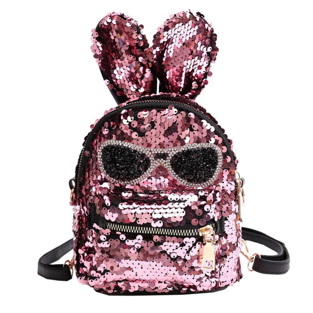 HARRYSTORE BagsHARRYSTORE Fashion Girls Sequins Shoulder Bag with Rabbit Ears Cute Student Children School Bag Travel Backpacks Casual Daypacks Bag