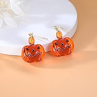 Vista 5 de Reffeer Solid 925 Sterling Silver Halloween Pumpkin Dangle Earrings Drops for Women Pumpkin Drop Earrings Hook Studs