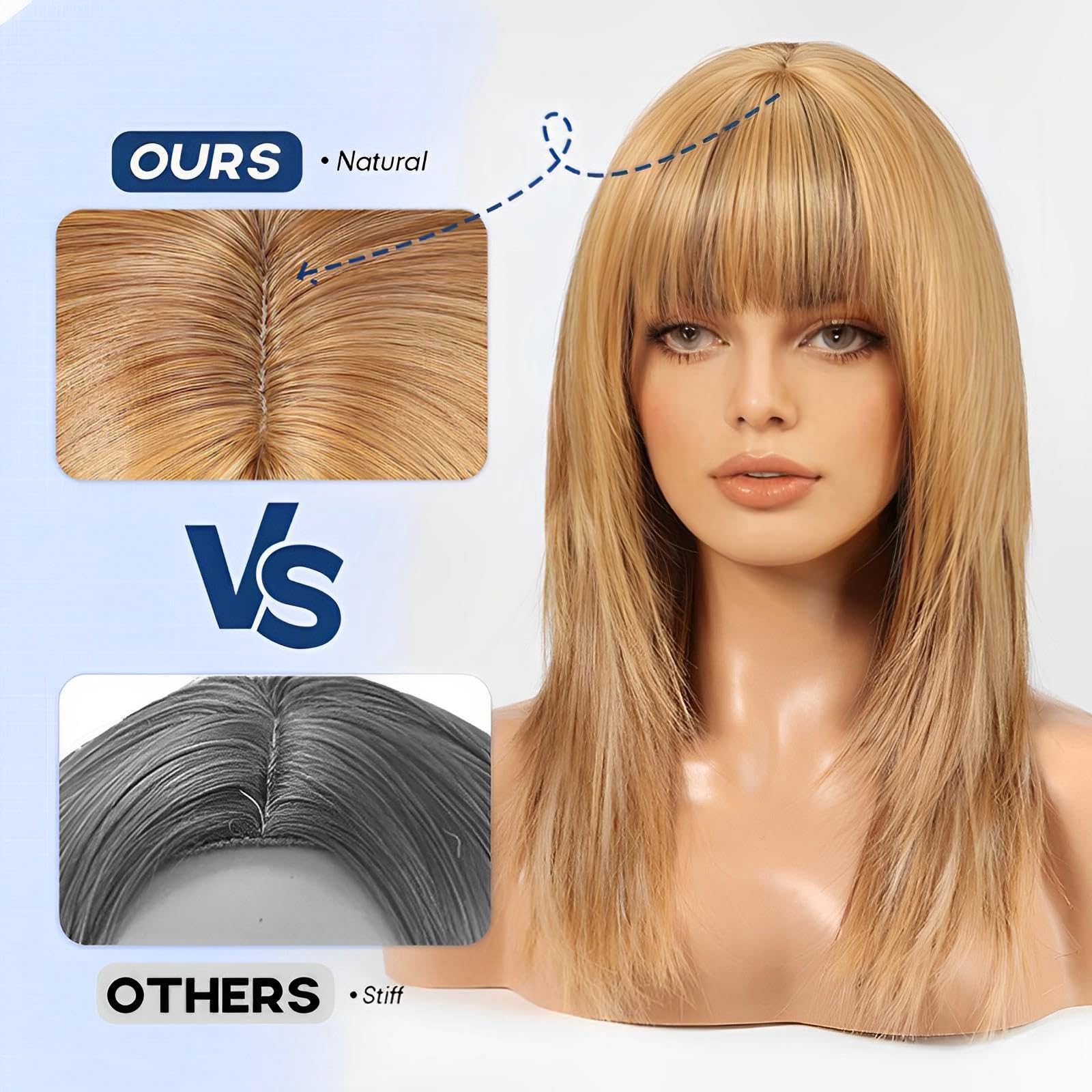HAIRCUBE Women Wig Straight Wigs for Women Shoulder Length Blonde Wig Synthetic Wigs with Bangs Daily Cosplay - Image 3