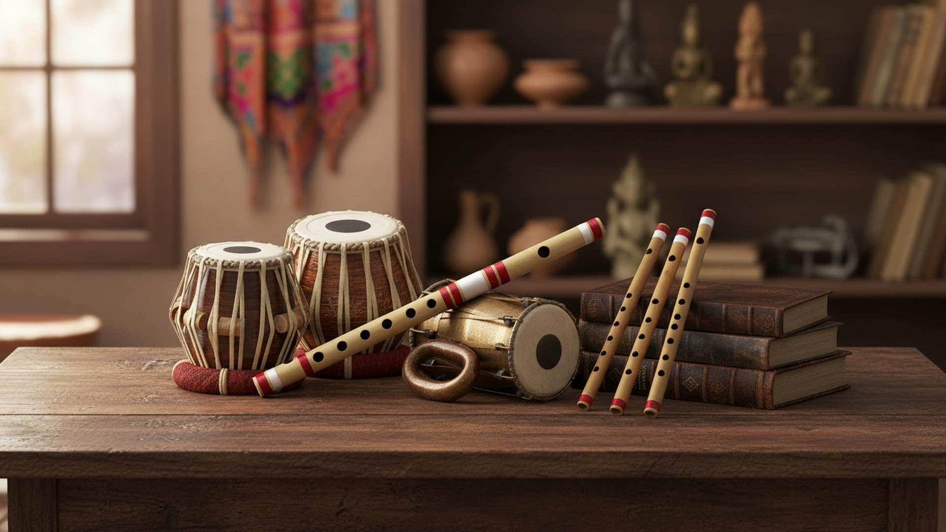 Flûte traditionnelle en bois faite à la main avec motif floral indien Bansuri - 33 cm