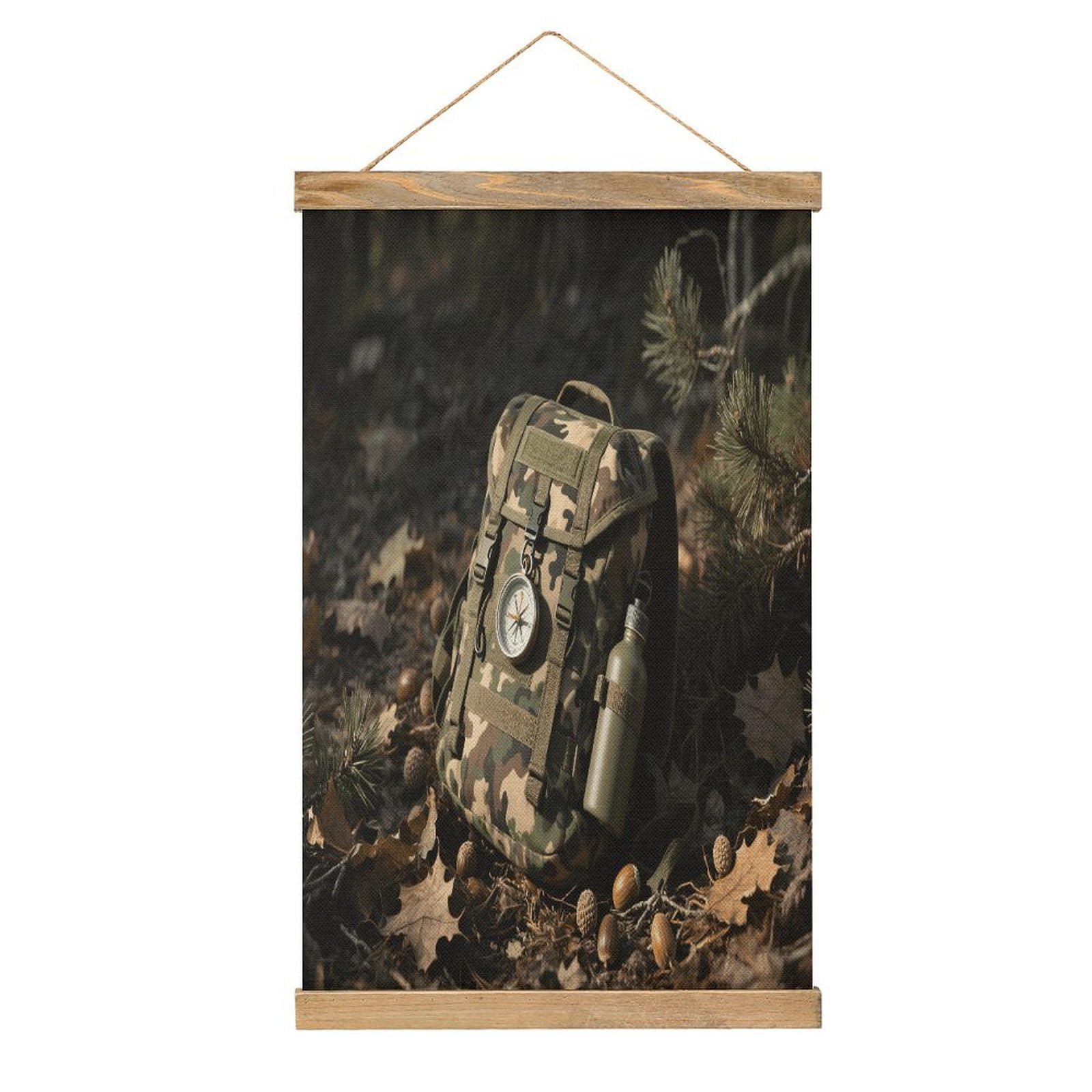 VstaDank Hunting Camo Hanging Poster with Wooden Frame Modern Linen Hanging Painting Retro Style Wall Decor Art Painting for Living Room,Bedroom Decor Poster Frame 20.4x13.1inch