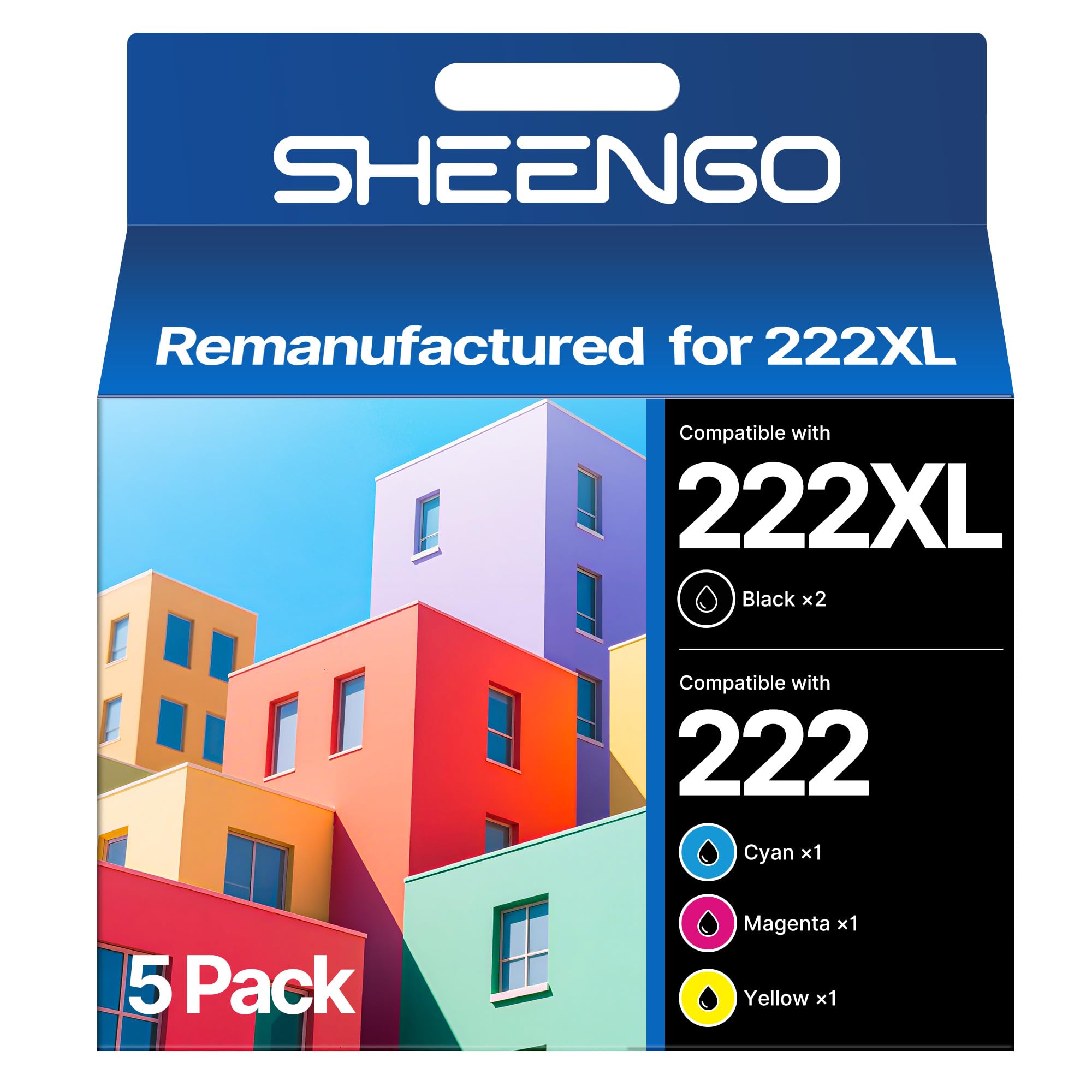 SHEENGO Remanufactured 222XL Ink Cartridges Combo Pack for Epson 222 Ink Cartridges for 222XL Ink Cartridges for Epson Printer for Epson 222 for