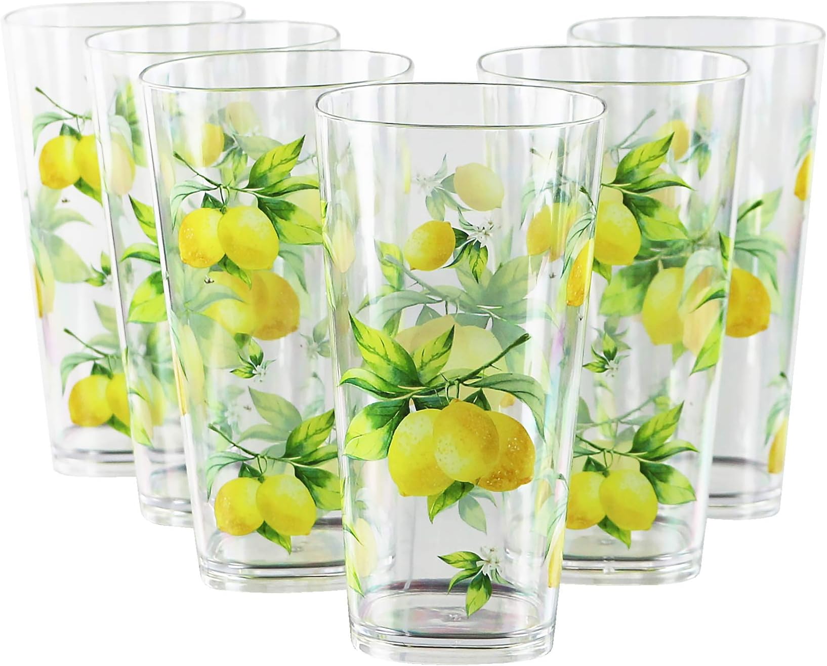 Reston Lloyd Calypso Basics Fresh Lemons by, 19oz Acrylic Ice Tea Drinkware, Set of 6, white, lemon, green