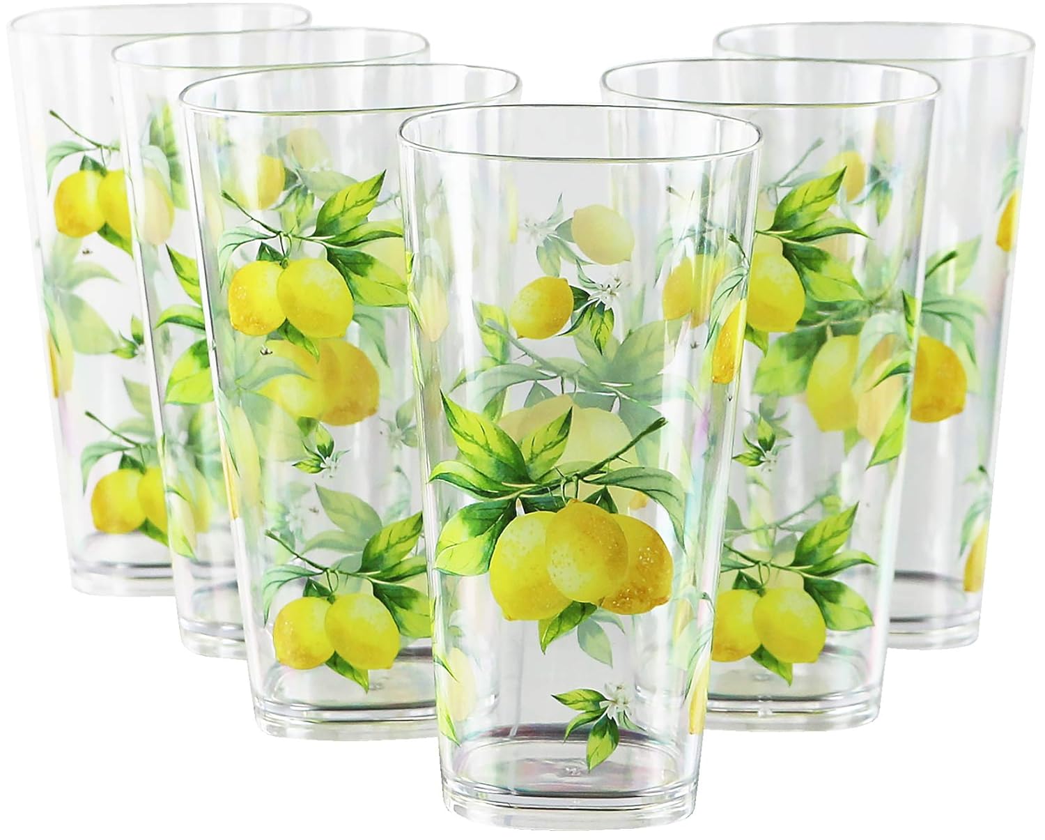 Reston Lloyd Calypso Basics Fresh Lemons 19 oz Acrylic Drinkware Set of 6 BPA-Free Indoor Outdoor Dishwasher Safe