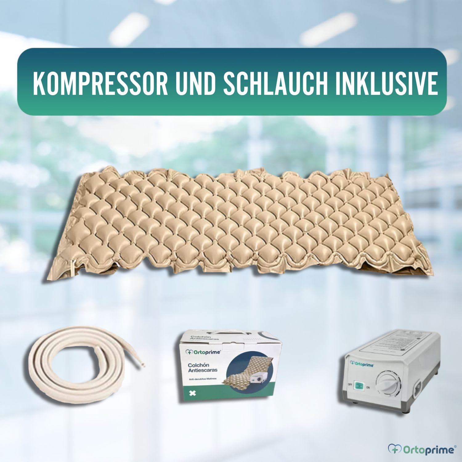 OrtoPrime Anti-Dekubitus Matratze mit Wechseldruck - 200x90x7cm - Inklusive Silence Confort Kompressor - Matratze für Pflegebett gegen Druckgeschwüre