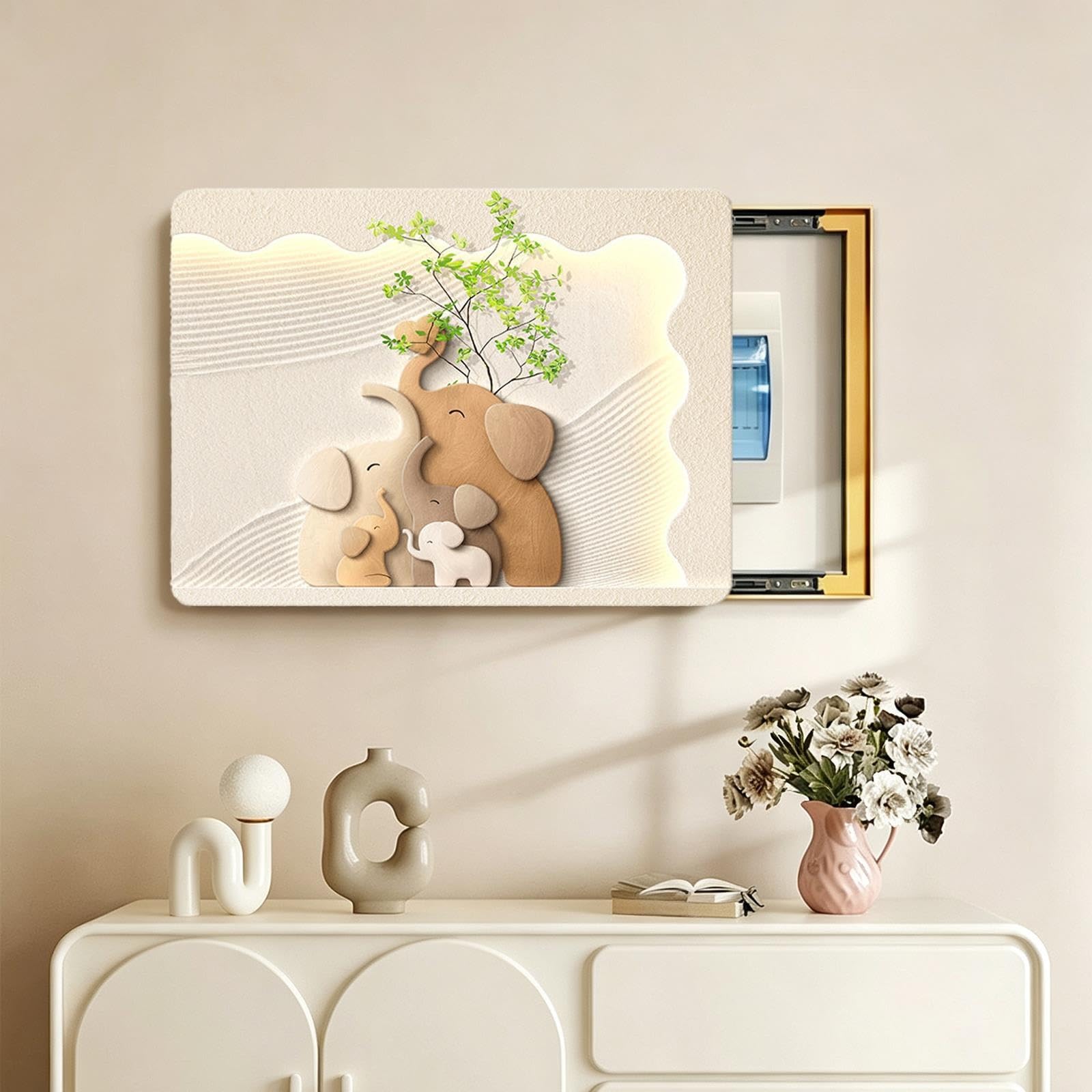 Tapa Cuadro Electrico Decorativa, Cuadro Mural Elefante Salón Entrada