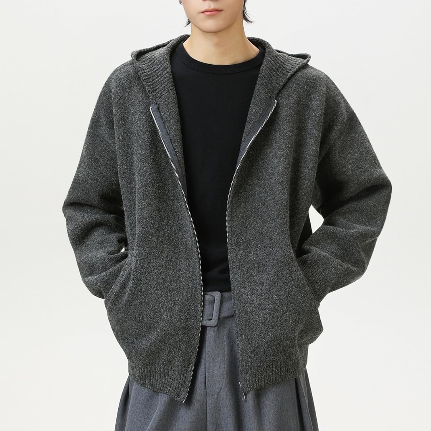 [GUREITOJP] メンズ セーター フード付き カーディガン ジッパー ニット ブルゾン 羽織り アウター 前開き 長袖 秋冬