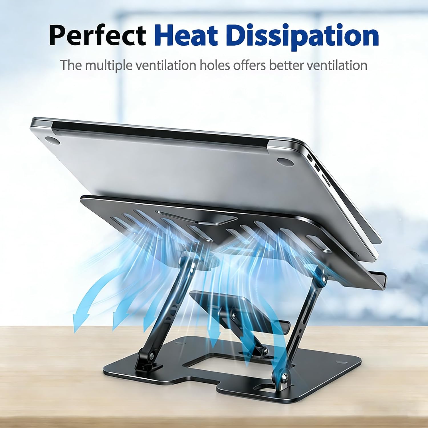 Ergonomic 2-in-1 Laptop Cooling Stand with Phone Holder for Desk, Office Sturdy Height-Adjustable Laptop Riser Fits Most Laptops and Phones
