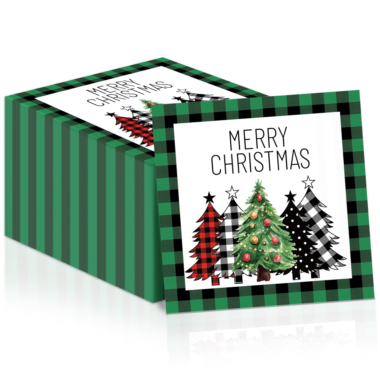 Christmas Green Buffalo Plaid Farmhouse Luncheon Napkins - Winter Guest Paper Napkins Disposable Hand Towel for Holiday Table Decorations (100 Pack)