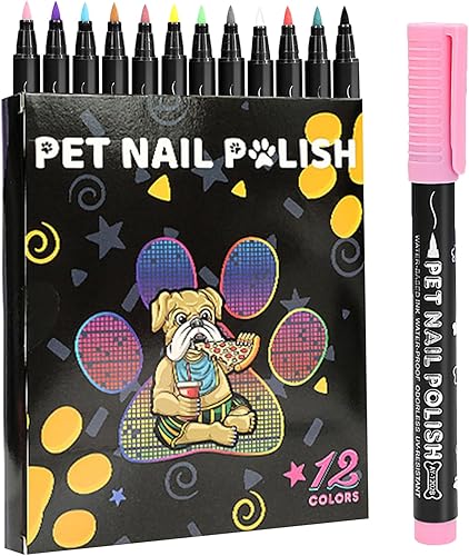 Miniatura 8 de Juego de colores de uñas para mascotas, esmalte de uñas seguro para perros, 12 crayones de uñas inodoros | Bolígrafos de esmalte de secado rápido,