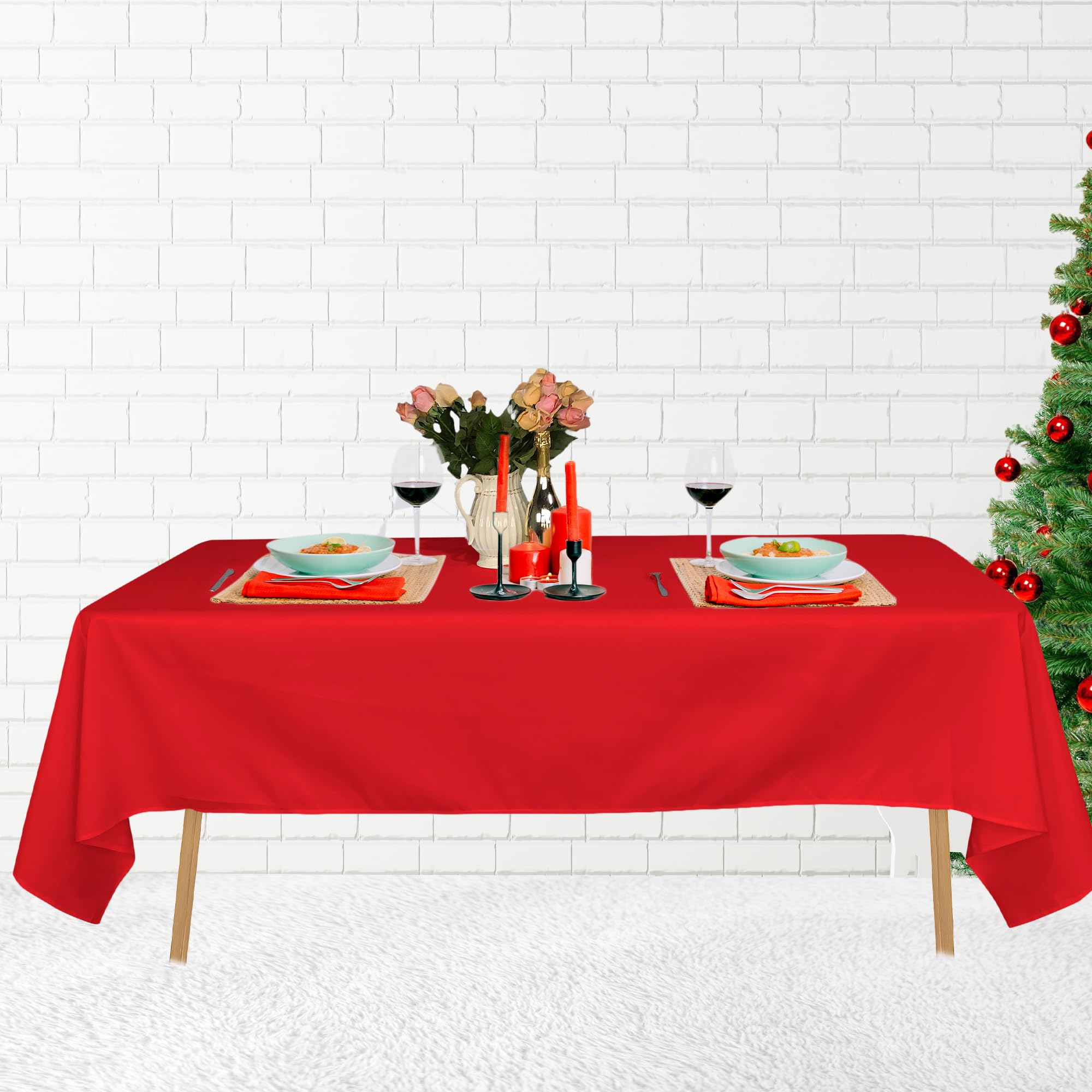 Trimming Shop Rectangle Tablecloth Polyester Table Cover For Christmas Decorations, Dining Party, Banquets, Wedding, Birthday Party Events, 70" x 144", Red, 1pc — image 1