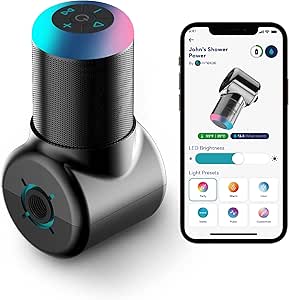 Ampere Shower Power Pro - Hydropower Bluetooth Shower Speaker, Waterproof Detachable Portable, Rechargeable Mini Speaker with LED Lights (Chrome)