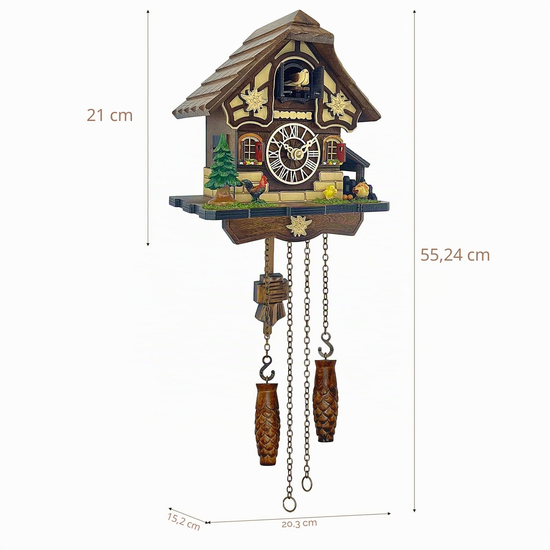 Orologio a cucù per arte da parete: 12 melodie, controllo del volume, opzione musica spenta, modalità notturna, stile tedesco, decorazione per la casa in legno, stile retrò tradizionale della Foresta