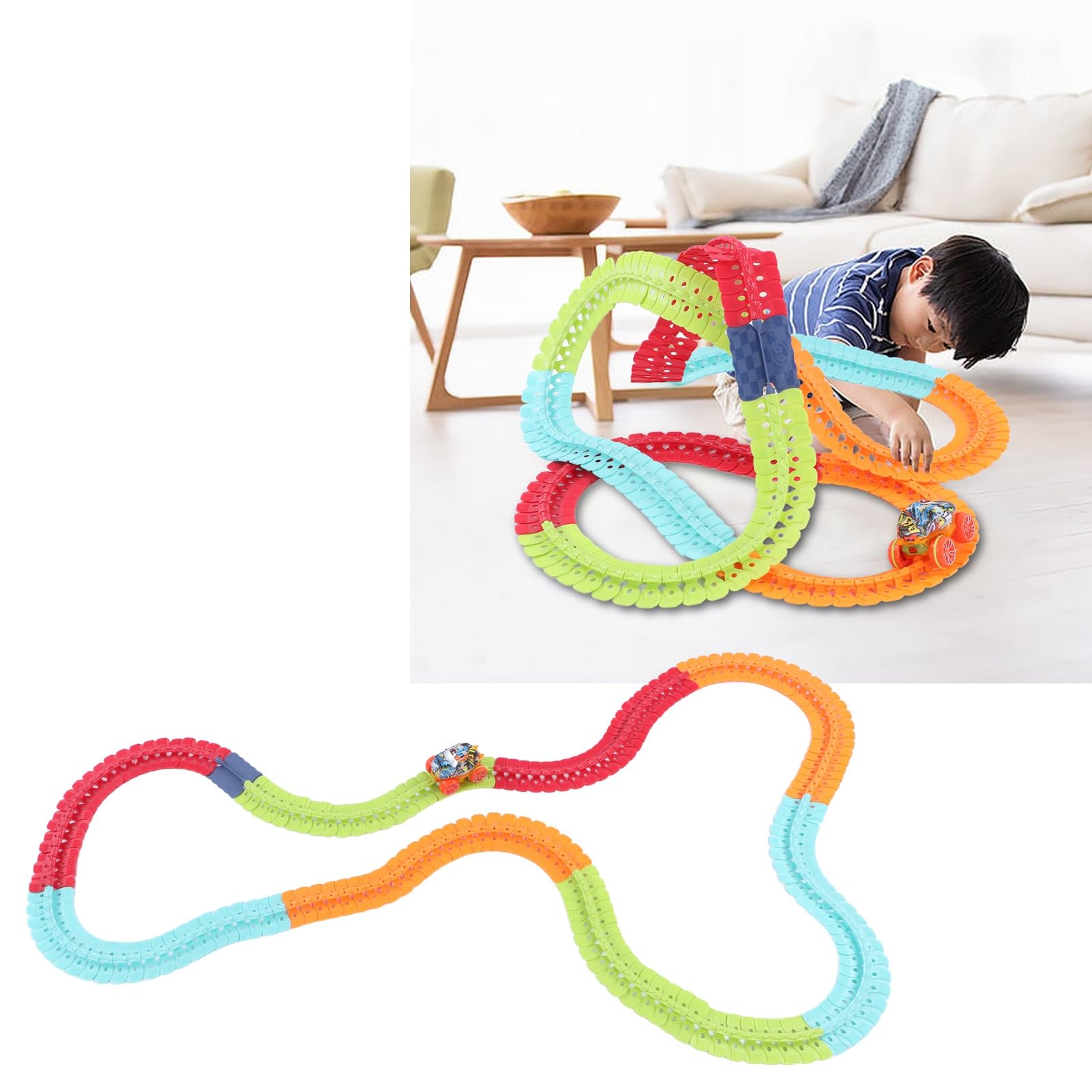 Focket Set di Piste per Auto, Piste Flessibili e Modificabili Pista per Auto da Corsa Pista Illuminata con e Bagliore a LED per Bambini (188PCS)