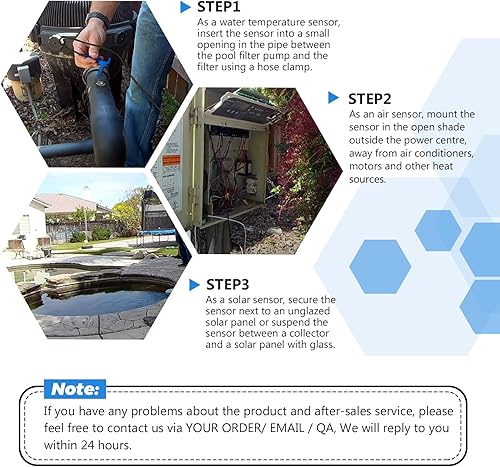 Miniatura 7 de puxyblue 520272 Sensor de temperatura con cable de 20 pies para sistemas de control de automatización de aire/agua/piscina/spa y bomba -2 unidades