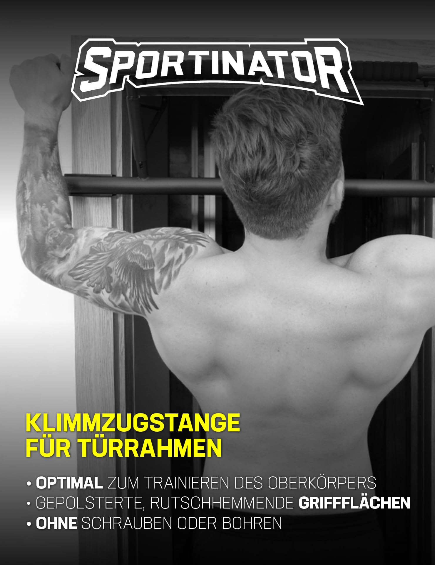 SPORTINATOR® Premium Klimmzugstange für jeden Standard Türrahmen, Maße 100 x 27 x 34 cm, mit gepolsterten Griffen und Öse für Boxsack, faltbares Design